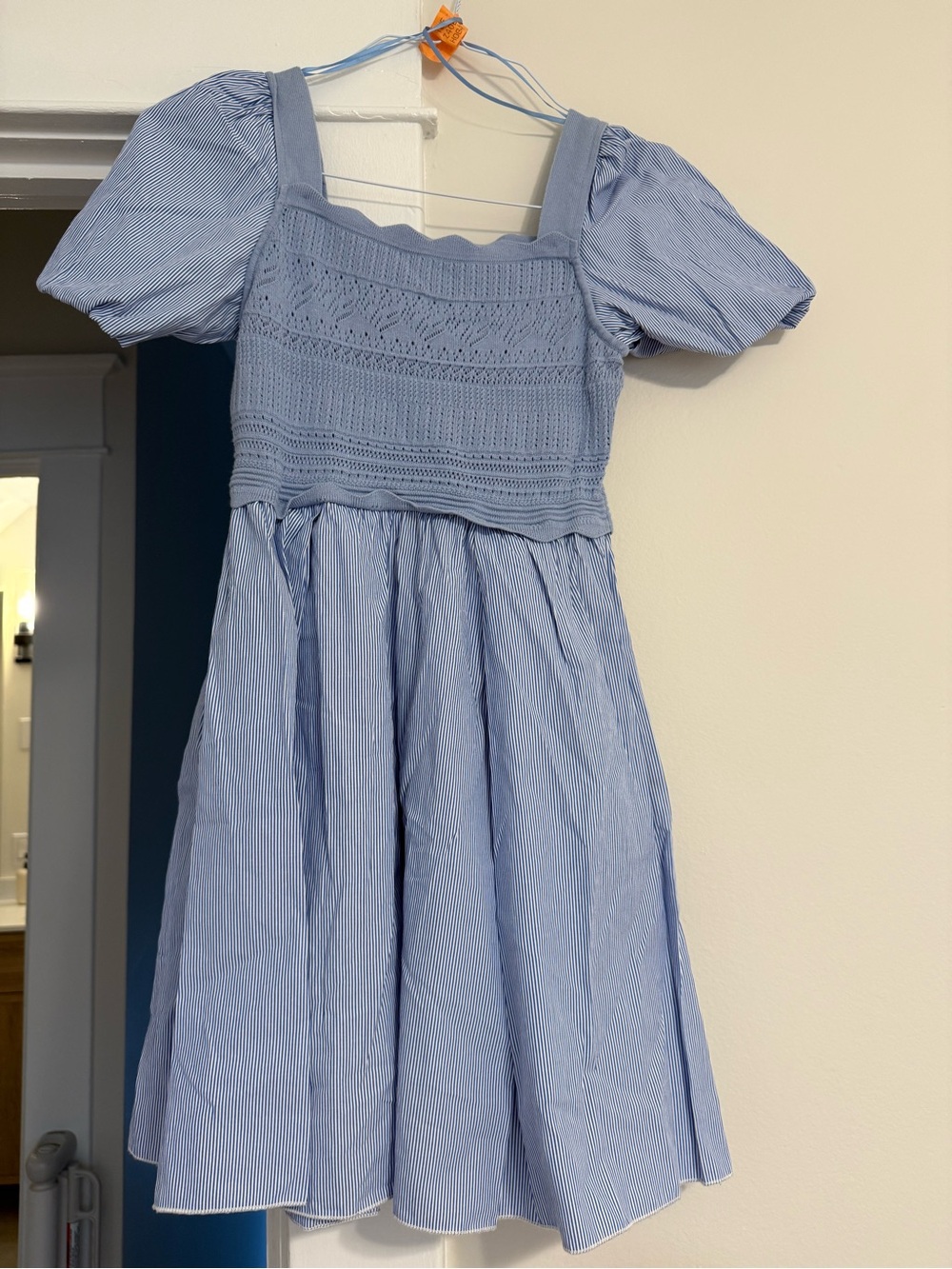 Light Blue Puff-Sleeve Smocked Mini Dress